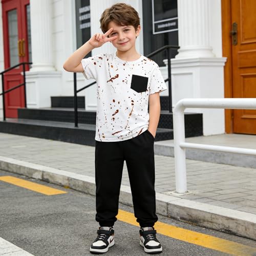 Image of Size 5-13 Years Boys Summer /Spring Outfits Set Short Sleeve T-Shirt & Pants Kids Boys Fall Fashion Clothes Sets