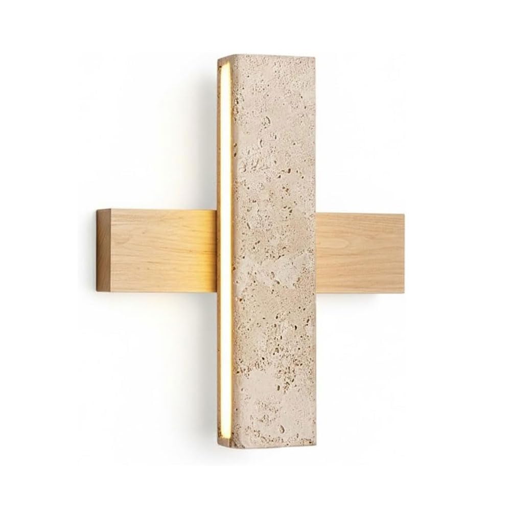 GUOGUOSM Nordic Pastoral Style Wall Light, Natural Yellow Travertine Wall Sconce, LED Light Source Indoor Wall Lamp, Dressing Table Bedside Living Room Decorative Lighting Fixtures