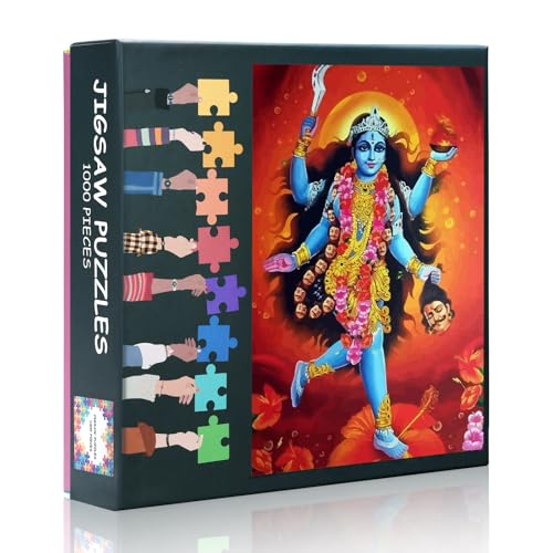 1000-Piece Puzzle - Kali Red Goddess of Death 20"x28" Collectible Literary Art for Wall Decor, Indian God Puzzles Family Challenge Night & Adults