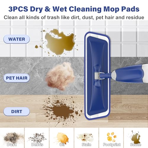 Spray Mop Hardwood Floor Mops for Cleaning - Dry Wet Microfibre Floor Cleaning Mop with 3 Washable Reusable Pads Refills, Wet Spray Mop Refillable Dust Flat Mop for Wood Laminate Tile Floors - Image 4