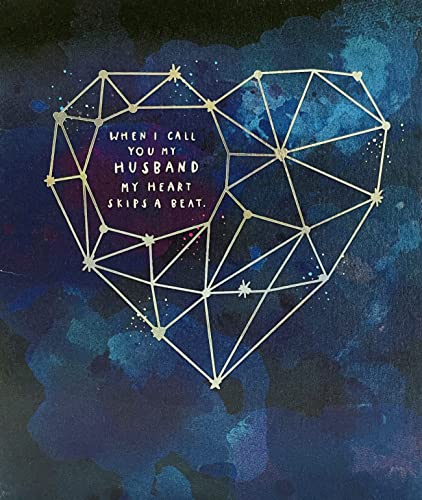 Tarjeta de felicitación para el día de San Valentín con texto en inglés «My Heart Skips A Beat» con constelación de estrellas en el cielo con acabado de aluminio