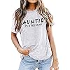EGELEXY Auntie Shirt Women's Blessed Aunt Casual Short Sleeve Letter Print Funny Tee Shirt Tops Aunt Gift White