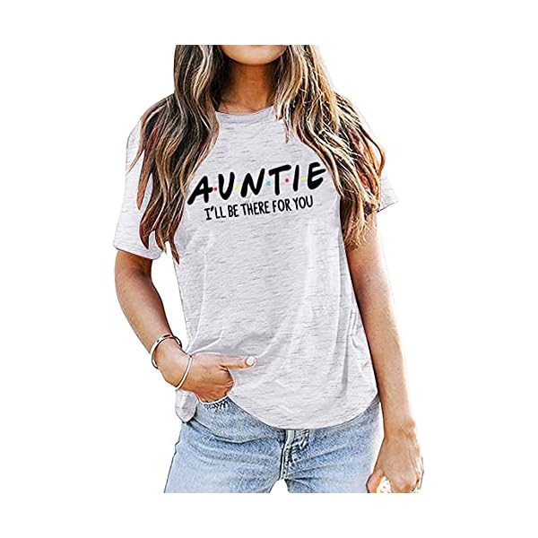 EGELEXY Auntie Shirt Women's Blessed Aunt Casual Short Sleeve Letter Print Funny Tee Shirt Tops Aunt Gift White