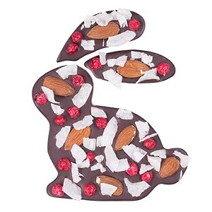 Chocolade paashaas met amandelen, kokos en gedroogde bessen – Pure chocolade | Chocolade bunny | Paaschocolade | Kinderen | Volwassenen | Paasgeschenk | Jongen | Meisje | Man | Vrouw | Paascadeau
