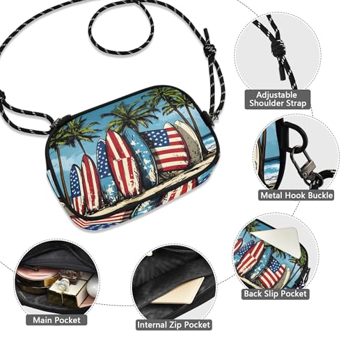Surfboards Adjustable Strap Crossbody Bag for Women,Multi-Pocket Phone Purse with Zipper,Compact Shoulder Bag (7.7 Inch)4
