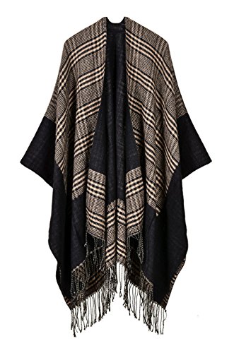 Image of FOURSTEEDS Womens Lattice Knitted Cashmere Reversible Oversized Blanket Ponchos Cardigans Coat Sweater