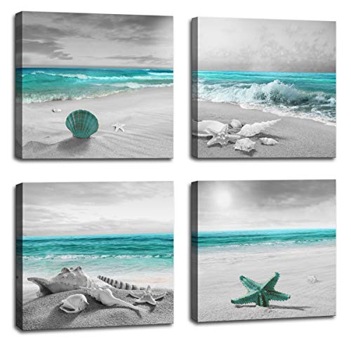 BQVCT 4 panels green ocean beach wall decoration for bathroom