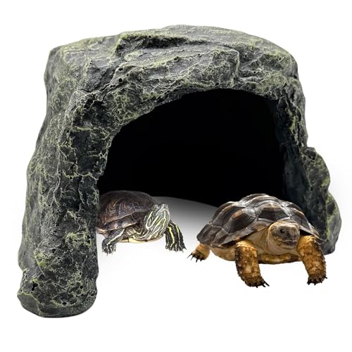 BNOSDM Reptile Hideout Tortoise Hide Cave Resin Rock Bearded Dragon Hideaway Turtle Basking Platform Reptiles Habitat Decor Tank Accessories for Lizards Gecko Snakes Chameleon Frogs