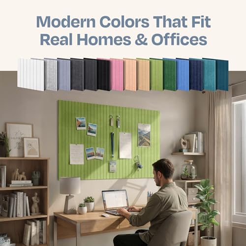 Image of X-Large Cork Board Alternative 12-Pack Felt Bulletin Board Thick and Decorative Pin Board for Home Office Walls 47.24 x 35.43 Inches with 72 Adhesive Tabs - [Gin Green]