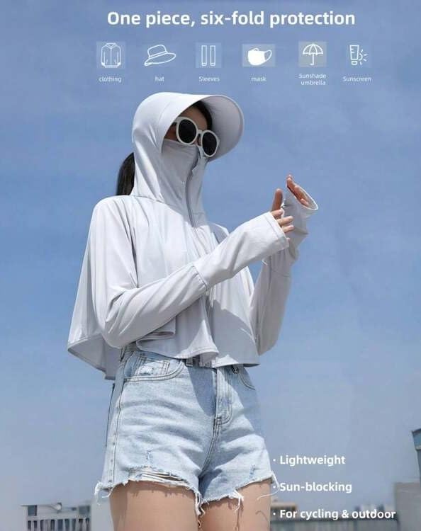 Image of Alexvyan Size-L Grey Women's UV Protection Jacket, Lightweight Summer Sun Screen Hoodie with Visor, UPF 50+ Protection for Outdoors, Shirt Full Zipper Sun Protection Jacket- FIT 50-65 KG