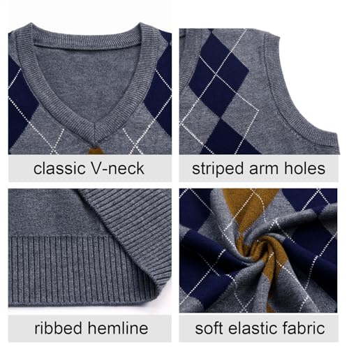 ZUEVI Men's Sweater Vests V-Neck Sleeveless Knitted Pullover Sweaters Relax Fit Classic Striped Vest Knitwear4