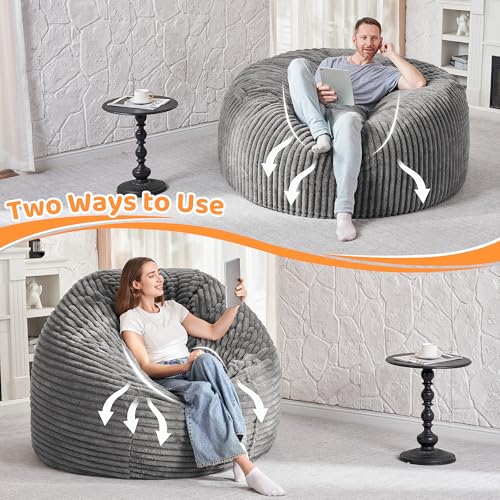 Image of HABUTWAY 4FT Bean Bag Chair, 4' Large Bean Bag Chairs for Adults with Removable Stripe Plush Cover, Memory Foam Beanbag Chair for Living Room Bedroom Dorm (Grey)