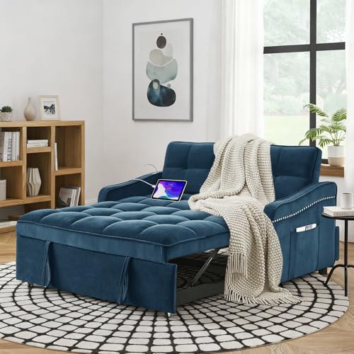 Velvet Sleeper Sofa Bed with USB & Pockets