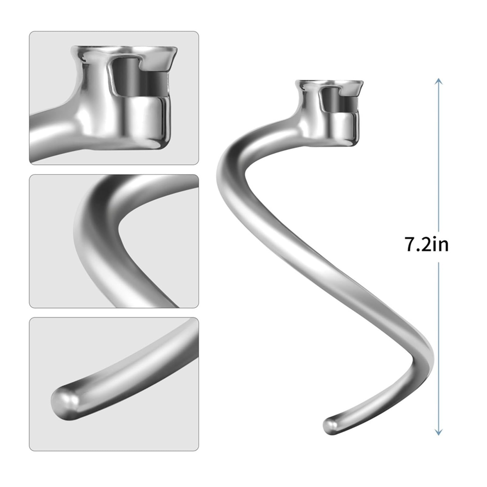 Gancho amasador de acero inoxidable repuesto, compatible con batidoras KitchenAid 7 cuartos galón elevador tazón, accesorio espiral
