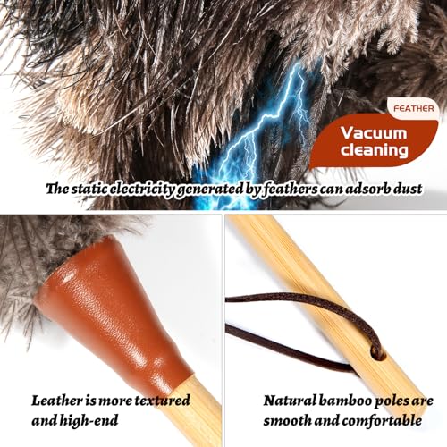 Image of 16inch Natural Good Ostrich Feather Duster with Bamboo Handle, Electrostatic Dust Remove for Ceiling,Fans,Bookshelves, Sofa, Windows, Fit for Home, Office and Cars