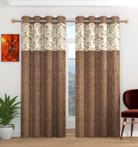 Image of Floral Patch Semi-Sheer Curtains for Window 6 Feet, Pack of 1, Coffee