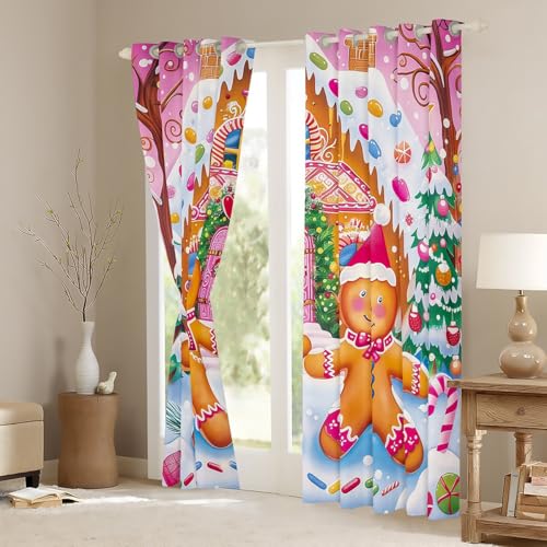 Homemissing Kids Pink Merry Christmas Curtains for Bedroom (2 Panels - Image 3