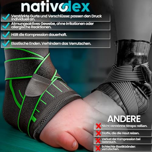 NativoDex Sprunggelenkbandage – Verstellbare Knöchelbandage für Plantarfasziitis & Achillessehne – Stabilisierung & Schutz – Atmungsaktive orthopädische Fußbandage für beide Füße