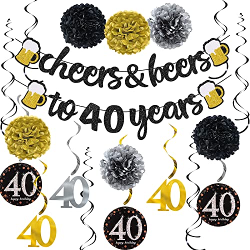 Happy 40th Birthday Decorations for Men Women (Black Gold)