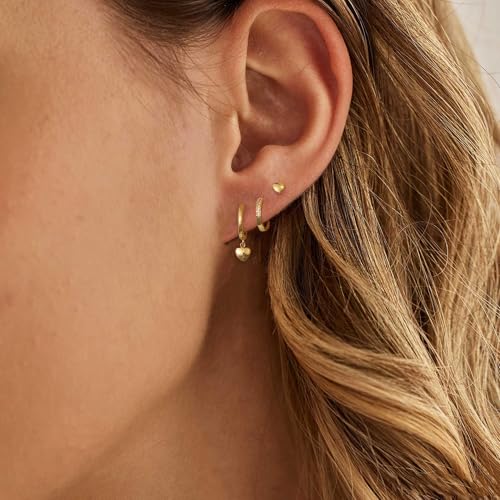 Image of Gold Plated Earrings for Women, 14k Gold Plated Earring Stack Hypoallergenic Pearl Drop Earring Dainty Earrings for Women Trendy Cute Small Huggie Hoop Earring Fashion Womens Jewelry