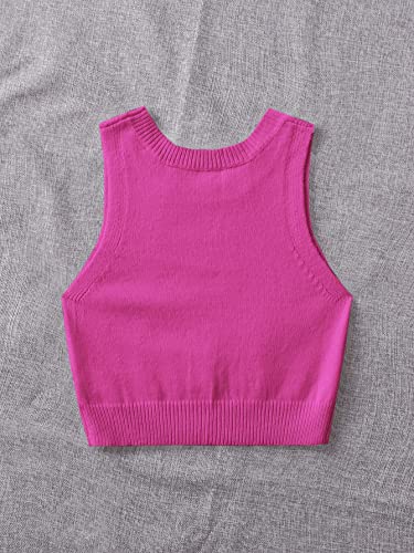 Soly Hux Women's Ribbed Knit Pullover Sweater Vest Sleeveless Round Neck Knitwear Crop Tank Tops Solid Hot Pink L #TOP1