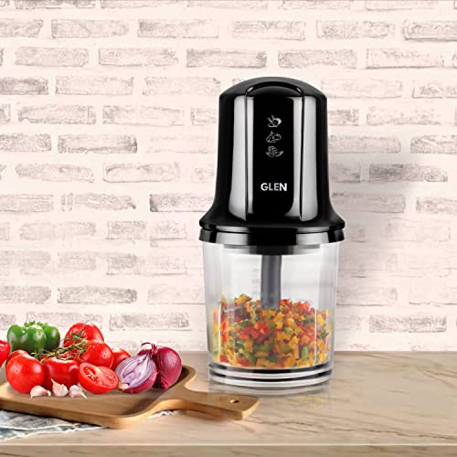 Image of Glen Electric Mini Chopper, 400ml with Stainless Steel Blades, Egg Whisking Disc, Food-Grade Polycarbonate Bowls, Onion, Vegetable & Nut Chopper, SA4040BL