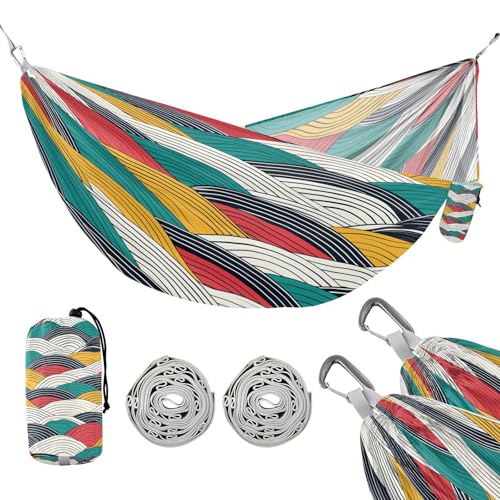 ATTX Abstract Waves Camping Hammock - Lightweight & Portable Hammocks, Heavy Duty 330lbs Capacity for Indoor, Hiking, Backpacking, Travel, Backyard, Beach#118