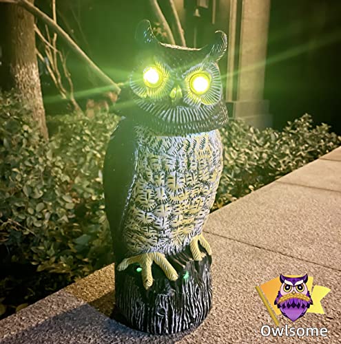 Owlsome Solar Owl With Flashing Eyes, Rotating Head, Hoot Sound, Motion Detector And Silent Mode, Plastic Owl Garden Sculpture, Garden Decoration #TOP3