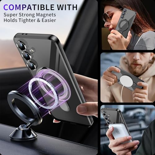 Image of Magnetic Stand & Full Camera Lens Protector Case for Samsung Galaxy S24 FE [Compatible with MagSafe][Military Drop Protective]Not Yellowing Clear Slim Soft S24 FE Phone Case for Women Men,Black