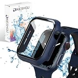 DIKESHGU for Apple Watch防水ケース Series6/SE3/SE2/SE/5/4 44mm/40mm アップルウォッチ保護カバー ガラスフィルム 一体型 PC素材 タッチ感良好 全面保護 装着簡単 耐衝撃 高透過率 指紋防止 傷防止(ブルー,40mm)