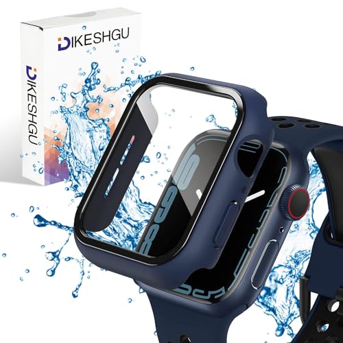 DIKESHGU for Apple Watch防水ケース Series6/SE3/SE2/SE/5/4 44mm/40mm アップルウォッチ保護カバー ガラスフィルム 一体型 PC素材 タッチ感良好 全面保護 装着簡単 耐衝撃 高透過率 指紋防止 傷防止(ブルー,40mm)