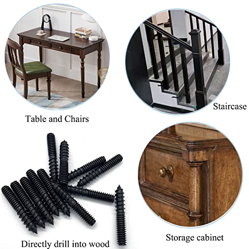 Image of 12 Pack 1 /4-20 x 1-1 /2 Inch Black Hanger Bolts 1 /4-20 inch Double Headed Bolts 1 /4 Wood Dowel Screw Self-Tapping Screw Hanger Bolts for Furniture Screws Double Screw Threaded Rods Bolt 37mm Length
