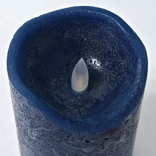 Image of Navy Blue Real Wax Battery Operated Flameless Candles Remote Timer 3 Pack