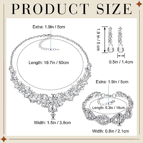 Inbagi 4 Pcs Quinceanera Crowns Costume Jewelry Sets Bride Wedding Crystal Queen Crowns Rhinestone Necklace Dangle Earrings Link Bracelet Set (Silver)3