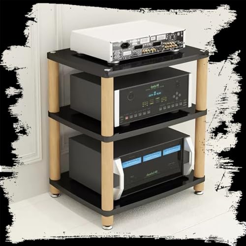 OUKEJNM Estantes de almacenamiento multimedia, soporte de medios AV de 2/3/4 niveles, torre de almacenamiento de componentes estéreo, soporte de reproductor de CD, para juegos, sala de grabación