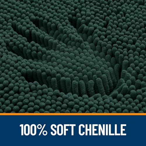Image of OLANLY Bathroom Rugs Sets 2 Piece, Soft Absorbent Chenille Bath Mats and U-Shaped Contour Toilet Rug Set, Machine Washable Bath Carpet, Home Decor Accessories(47 inchx20 inch+24 inchx20 inch, Blackish Green)