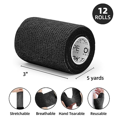 Image of OK TAPE Self Adherent Cohesive Bandages Wrap 12Packs 3 inch x 5 Yards