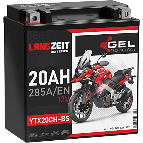 LANGZEIT YTX20CH-BS batteria moto 12V 20Ah 285A/EN GEL scooter 51892 GTXCH20-BS JMTX20A-BS