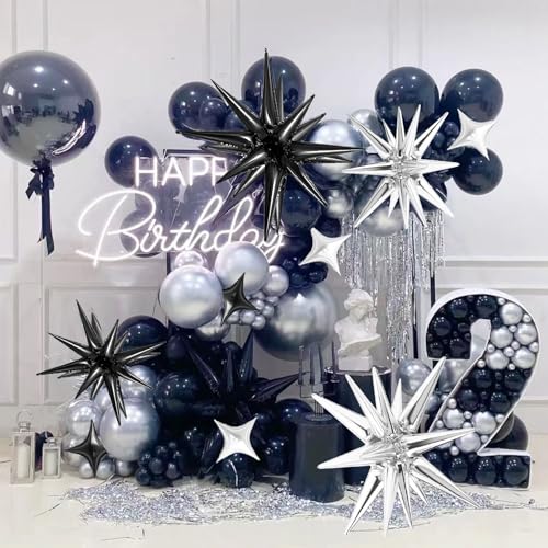 20 Pcs Star Balloons 27”22”Explosion Foil Balloons- Spike Balloon and Four Pointed Star Balloon for Party Supplies Christmas Birthday Wedding Photo Booth (Silver Black) - Image 7