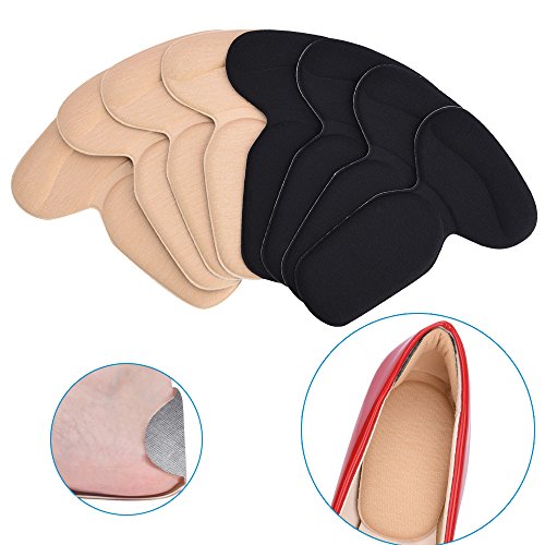 SOUMIT Fersenpolster, 4 Paar Fersenpolster Schuheinlagen, Gedächtnisschaum Selbstklebend Fersenschutz, Komfortabel und Rutschfest Fersenkissen für Herren Damen (Schwarz, Beige)