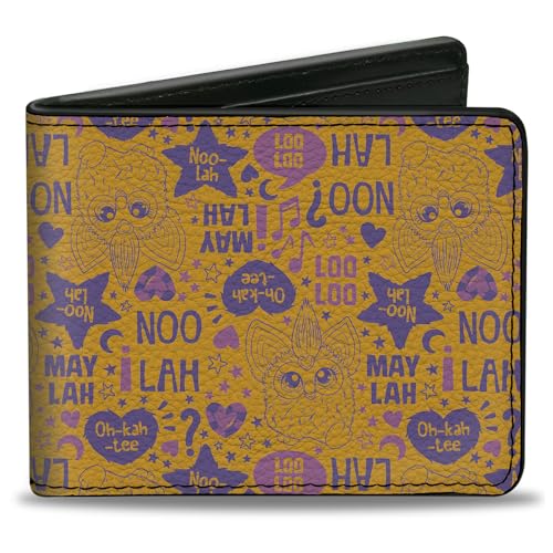 Furby Wallet, Bifold, Furby Furbish Phrases and Icons Orange Pink Purple, Vegan Leather