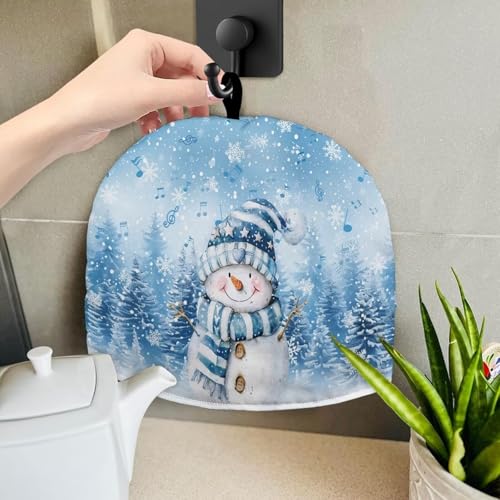 Image of Teapot Cover Tea Pots Cozy Insulated Tea Cozies Teapot Dust Cover Kettle Cover for Home Kitchen Dining Room Decor Christmas Blue Snowman