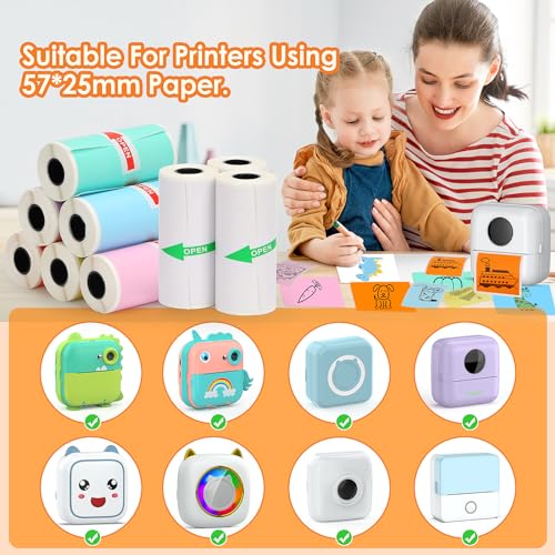 Image of HuiJuKeJi 9 Rolls Mini Printer Sticker Paper,Thermal Self-Adhesive Paper 57 * 25mm,3 Rolls of White &6 Rolls of Colour Paper for Pocket Inkless Portable Bluetooth Printer to Print Photo,Note