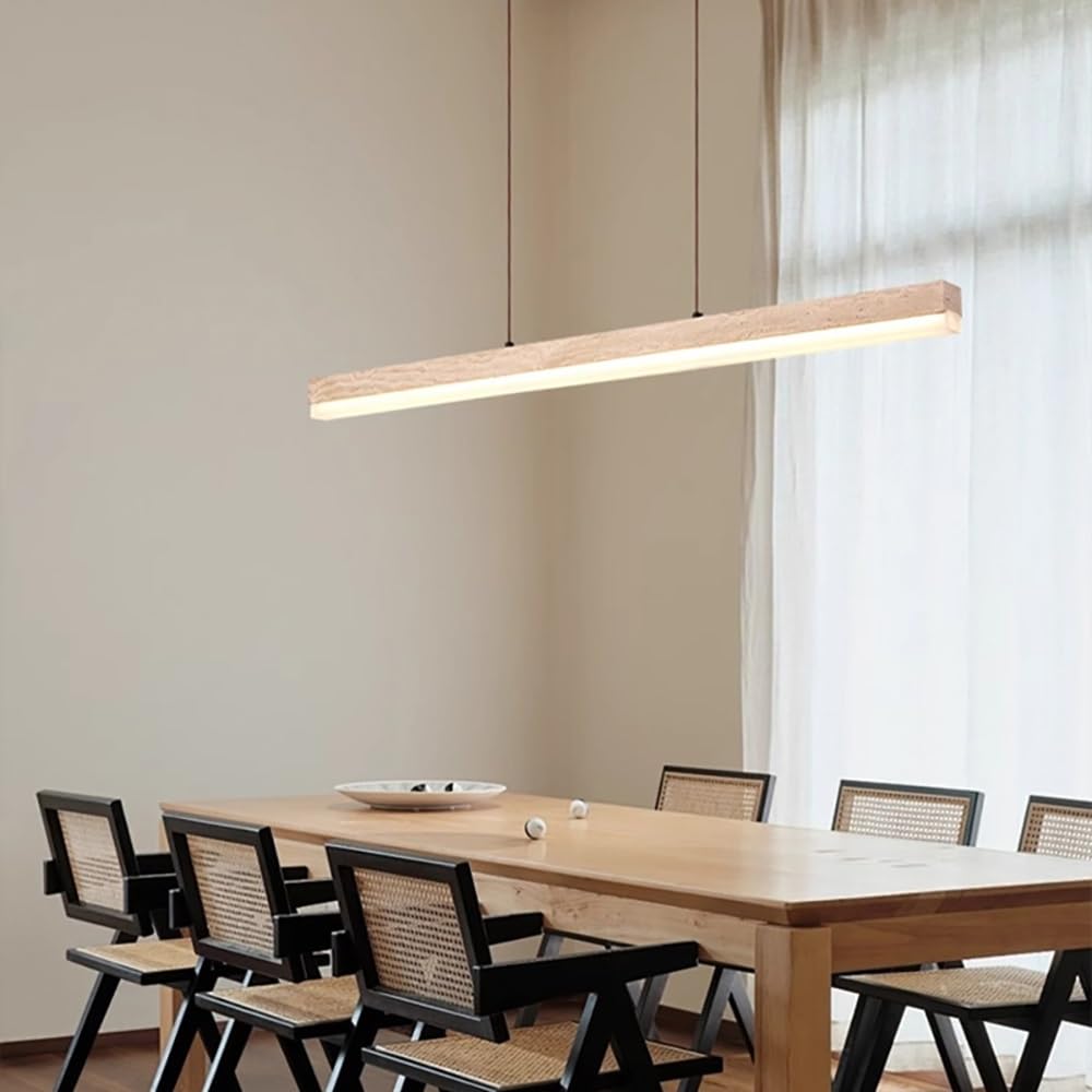 Lámpara Colgante Isla Cocina Iluminación, Luces Colgantes Lineales LED de Travertino Regulables para Comedor Oficina(Stepless)