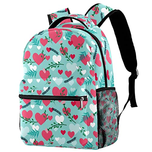 Sacs à dos légers pour livres d'école filles garçons motif coeurs
