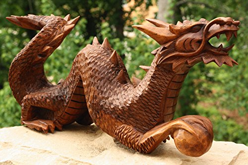 Figura Decorativa Dragón Tallada en Madera 16 in miniatura 3