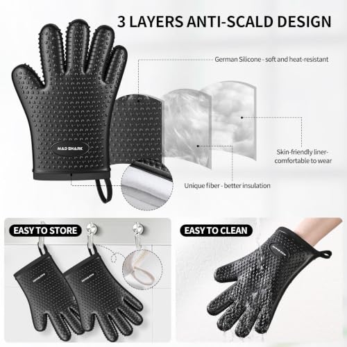 Image of MAD SHARK Silicone Oven Mitts with Fingers Heat Resistant 450F in Kitchen