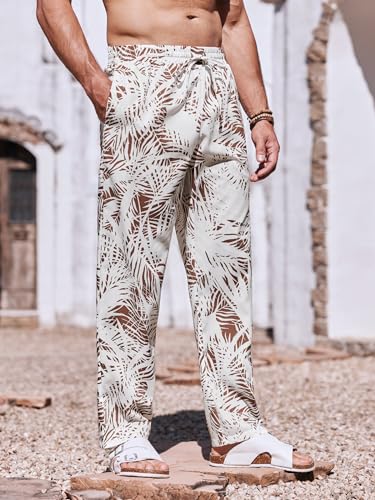 Image of PASLTER Mens Cotton Linen Pants Casual Summer Beach Pants Dress Trousers | Loose Fit, Elastic Drawstring Waist, Lightweight, Straight-Legs, Slacks, Yoga, Work, Vacation, Quick Dry