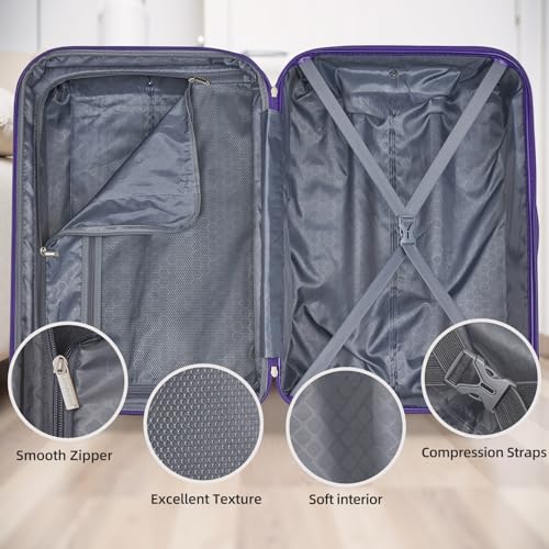 Image of LARVENDER Luggage Sets 4 Piece, PC+ABS Expandable Suitcases with Wheels | Suitcase Set for Women and Men|Checked Luggage|Carry On Luggage|Hardside Lightweight|Midnight Berry