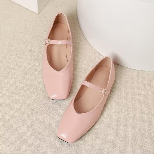 LUXINYU Women Mary Jane Elegant Dressy Square Toe Buckle Ankle Strap Microfiber Upper Solid Color Comfortable Low Heel Daily Walking Shoes Work Flats Prom Party Shoes2